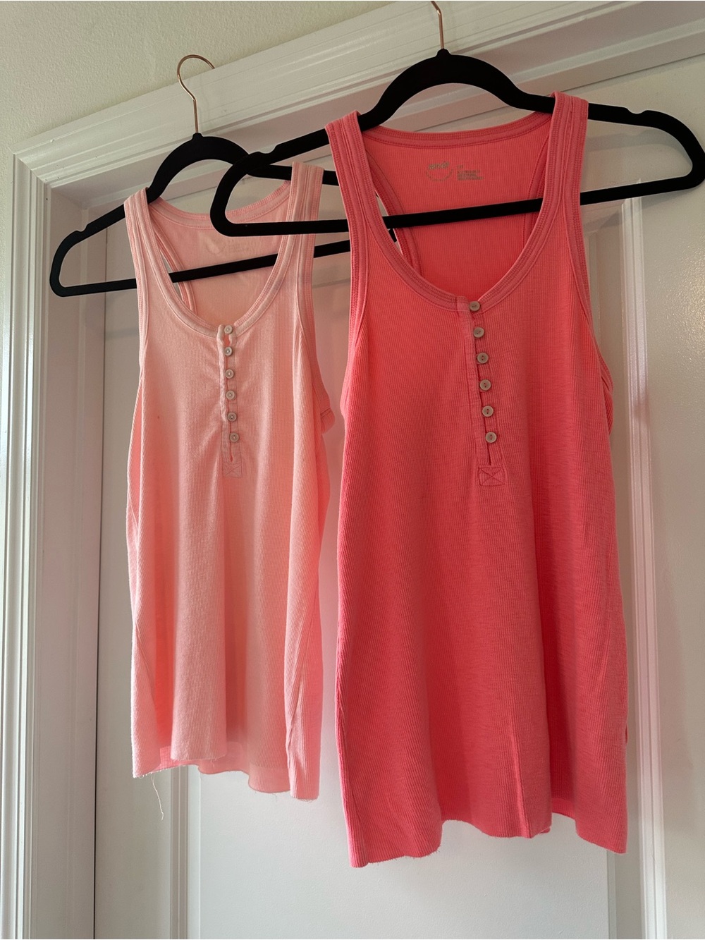 aerie Ribbed Henley Tank Tops - Light Pink & Coral Pink